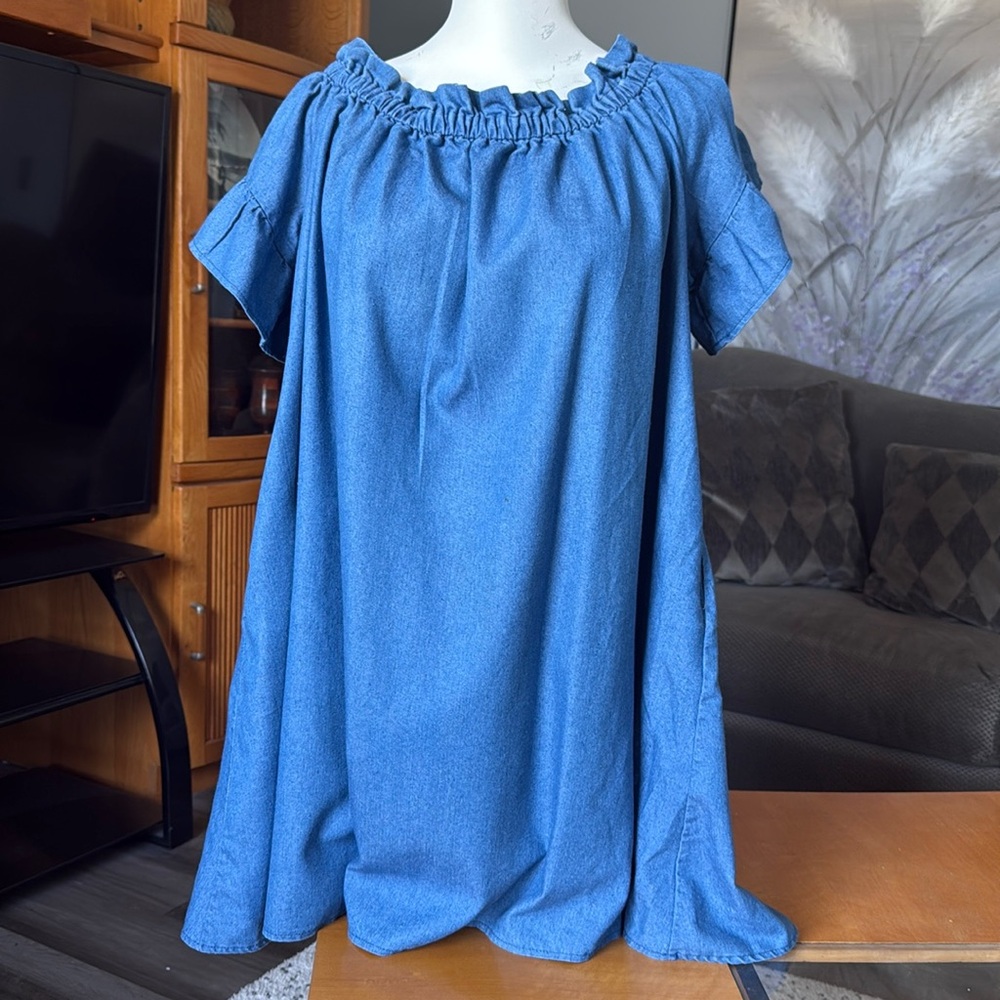 Zanezea ruffled off shoulder denim dress